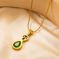 Collana a catena serpente dorata vintage con ciondolo a pera verde smeraldo e lettera H - Lettera H