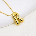 Puffy bubble letter R pendant necklace in 18K gold plated finish with bead chain - Letter R