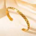 Gold Viking rune open cuff bracelet with geometric triangles and brushed finish - Diamond Pattern-Gold (szkk121)