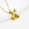 Gold plated puffy balloon initial X necklace with polished mirror finish on bead chain - Letter X