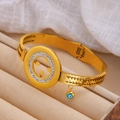 Gold-plated evil eye charm bracelet with crystal-paved openwork disk and spring clasp - Hollow Texture Evil Eye Style (sztx231g)
