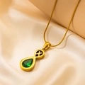 Collana dorata con ciondolo a goccia di smeraldo verde e design a croce infinita - Lettera X
