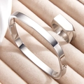 Polished silver irregular square bangle and matching ring set in minimalist 18k style - Steel Color Bangle And Ring (247 Steel)