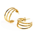 Three-layer open hoop earrings in 18k gold plated stainless steel with a high polish finish - Three-Layer C-Shape Polished Hoops (134)