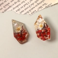 Rhombus resin pendants with white dried flowers and gold leaf in vintage style - Red