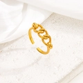 Adjustable 18k gold plated stainless steel open ring with interlocking chain design - Triple Linked Ring Style (jz087) / Gold
