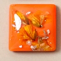 Square resin charm featuring orange dried flowers and silver flakes for DIY jewelry - Orange Pearl Style