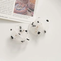 Detailed view of white polka dot organza fabric earrings with gold metal studs - Polka Dot White Style (1)