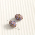 Detail of oval purple glass beads with gold glitter and pink rose floral patterns - Olive Shape (98#) / 1 Piece / Purple