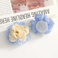 Detail of light blue mesh fabric rose flowers for DIY hair accessories and jewelry making - Handmade Rose / White