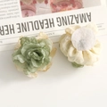 Detail of handmade fabric rose ornaments showing multi-layered organza petals and felt base - Handmade Rose / Green