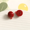 Bright red resin bead stud earrings with bottom loop for DIY jewelry making - Red