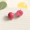 Minimalist DIY resin stud earrings in rose pink with functional metal hanging loops - Rose Red