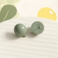 Morandi green resin ball earring components with metal studs and hanging loops - Grey Green