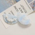 Blue marble resin fan earring parts with 3D white rose relief and retro artistic design - Light Blue