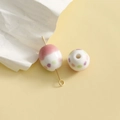 Hand-painted colorful polka dot ceramic beads with gold pin for DIY jewelry making - Hand-painted Polka Dot Oval Bead (102#) / 1 Piece / Pink