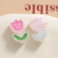 Detailed view of DIY resin tulip flower charms with metal pins for jewelry making - Rose Red