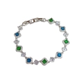 Bracelet élégant en argent avec pierres carrées émeraude et bleues et zircons sertis - Argent Zircone Verte
