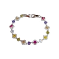 Bracelet élégant en argent avec zircons carrés colorés et fermoir pliable sécurisé - Platine Zircon Arc-en-ciel