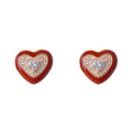 Élégantes boucles d'oreilles cœur en émail rouge dorées avec micro-pavage en zircon - Cœur Émail Strass / Rouge