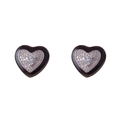 Boucles d'oreilles cœur en émail noir avec cristaux pavés sur monture argentée - Cœur Émail Strass / Noir