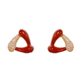 Boucles d'oreilles triangles dorées minimalistes avec émail rouge et zircons étincelants - Émail Rouge Or