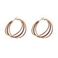Three-layer interlocking hoop earrings with textured gold finish and dark red enamel detail - Red