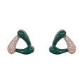 Boucles d'oreilles triangulaires creuses en émail vert foncé et strass argentés - Silver Green Enamel