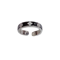 Bague ajustable argentée rétro avec émail noir et motif floral en zircons brillants - Bague Ouverte Fleur à Quatre Feuilles en Émail et Strass / Noir