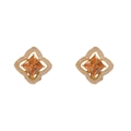 Puce d'oreille dorée avec pierre carrée orange et bordure trèfle sertie de zircons - Style Champagne (A08-514)