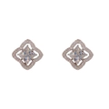 Boucles d'oreilles carrées en argent avec diamant central et halo de cristaux pavés - Style Argent (A08-516)