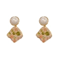 Elegant gold earrings with pearls and rhombus pendants encrusted with colorful crystals - Gold