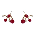 Elegant cherry shaped earrings with red pearls and sparkling crystals on gold stems - Cherry Shaped (Cherry Shaped) / Red (Red Pearl Rhinestone Back Hanging)