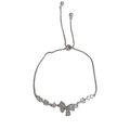 Elegant silver bow bracelet with micro-pushed cubic zirconia and adjustable pull chain - Silver