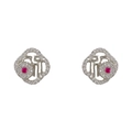 Boucles d'oreilles Fu porte-bonheur avec zircon rouge et pierres blanches - Boucles d'oreilles clous / Argent