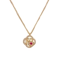 Collier doré avec pendentif trèfle à quatre feuilles, pierre rouge et caractère Fu - Collier / Or
