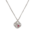 Collier en argent avec pierre rouge et caractère Fu dans un cadre floral en zircon - Collier / Argent