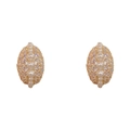 Elegant gold drop earrings with zircon crystals and pearls on a white background - Gold