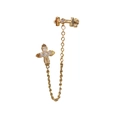French vintage gold cross chain ear cuff with sparkling zircon accents on white background - Single - Rhinestone Metal Cross Chain Tassel Ear Cuff