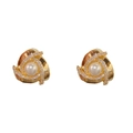 Boucles d'oreilles triangle dorées avec perle centrale et accents en micro-zircon - Spirale Triangle Strass Perle Artificielle (P01-110) / Or-Tige en Argent 925