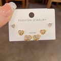 Ensemble de trois paires de boucles d'oreilles cœur en zircon et aiguilles en argent S925 - Style Cœur Planète Strass / Or