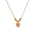 Collier avec pendentif cœur rose orné de diamants scintillants et perles dorées - Or