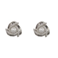Boucles d'oreilles triangulaires argentées avec zircon micro-serti et perle blanche - Spirale Triangle Strass Perle Artificielle (P01-109) / Argent-Tige en Argent 925
