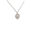 Collier élégant en argent avec perle d'eau douce blanche et anneaux en zircone - Cuivre / Argent