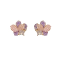 Pendientes de flores con cuentas rosas y púrpuras y circón cuadrado dorado - 22# Pendientes de Botón de Pétalos de Cristal y Zirconia Morada