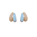 Boucles d'oreilles doubles dorées avec strass brillants et finition émail bleu clair - Bleu