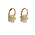 Elegant gold pearl flower hoop earrings with five-petal pearl design and central crystal - Pearl Flower Ear Buckle (Thick Real Gold Plating)