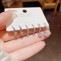 Elegante zilveren zirkonia oorbellen set met schitterende bedels op kaart - Zirconia creole combinatie (nr. 67) / Set van 6 / Zilver