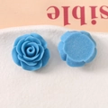Detailed view of 20mm matte blue resin rose flatback charms for DIY jewelry making - Sky Blue
