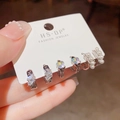Zilveren oorringen set met zirkoon, opaal hartje en witte parel details - Zirkonia Kunstparel Stijl (Nr. 39) / 3 paar set / Zilver
